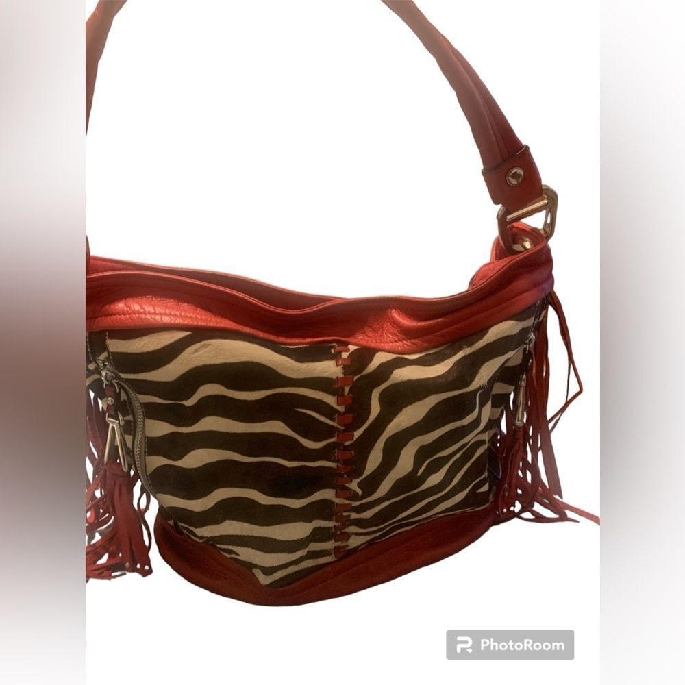 Makowsky red leather and zebra bag
